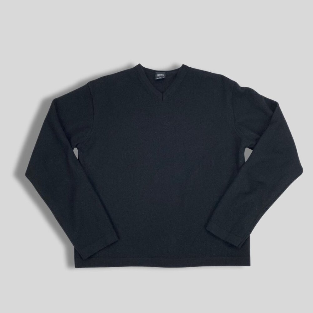 HUGO BOSS 100% V- Neck Black Merinos Extrafine Wool Sweater